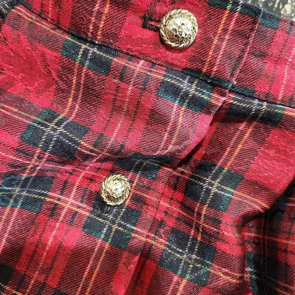 Vintage 80s Red Plaid Midi Pocket Skirt S/M 25